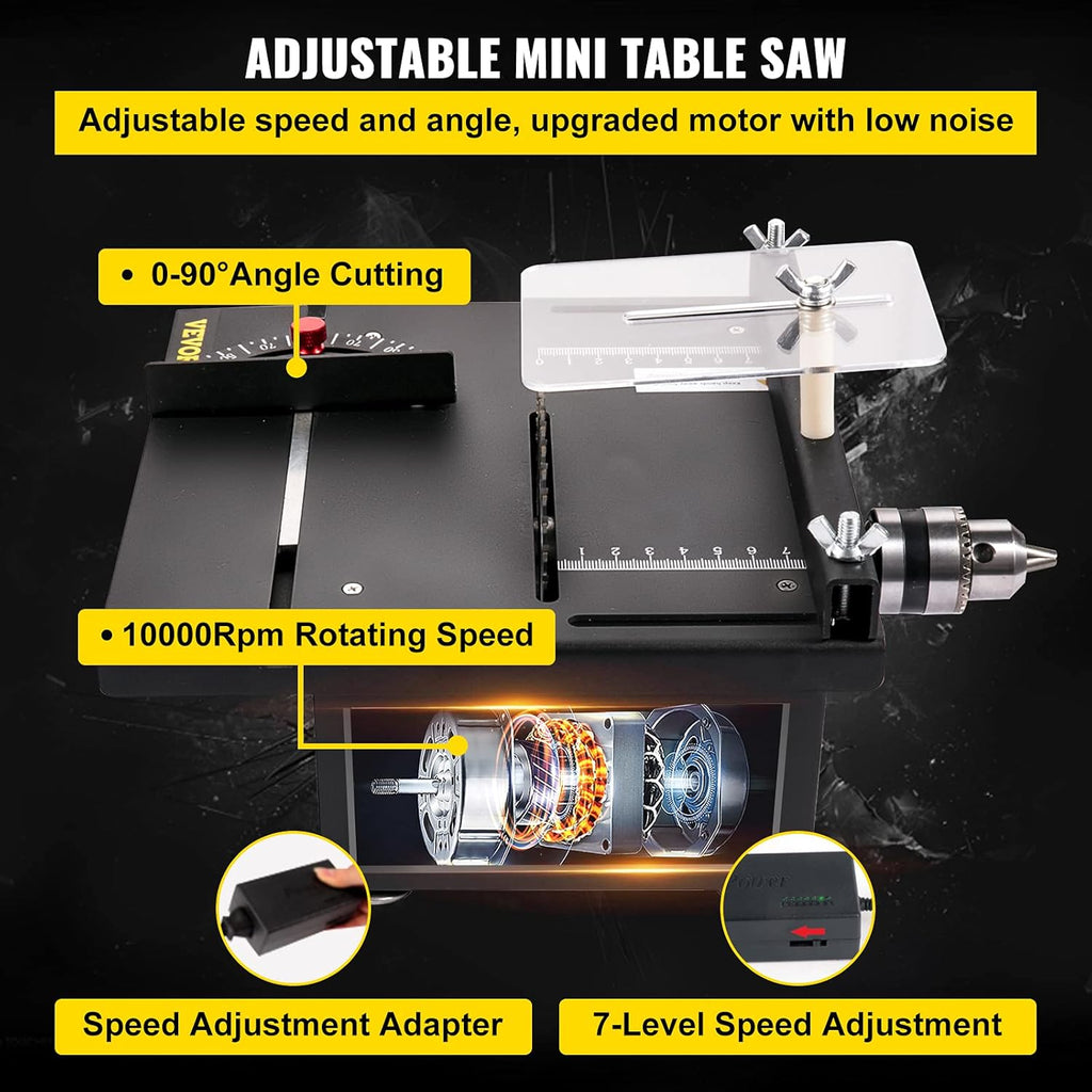 Mini Table Saw, 96W, 0-90 Angle Cutting, 7-Level Speed Adjustable, 1.3in Cutting Depth M8915