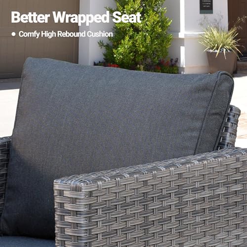 6 Piece Outdoor Wicker Sofa with Swivel Rocking Chairs and Cushions W495030