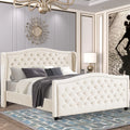 White Velvet Upholstered Tufted Platform Bed Frame V876