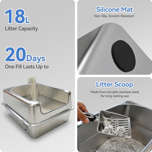 Stainless Steel Enclosed Litter Box with Metal Lid and Scoop S4206