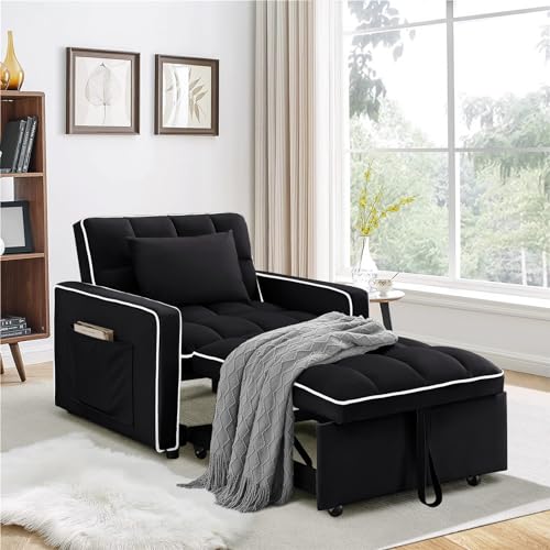 Beige Velvet Convertible Chair Bed O65436