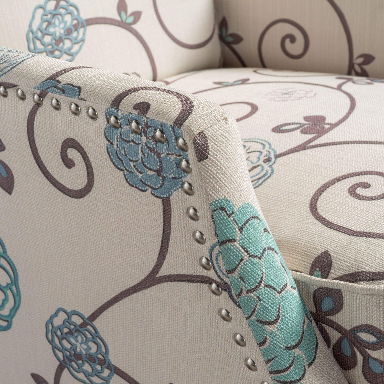 Blue White Floral Fabric Recliner Club Chair K1196