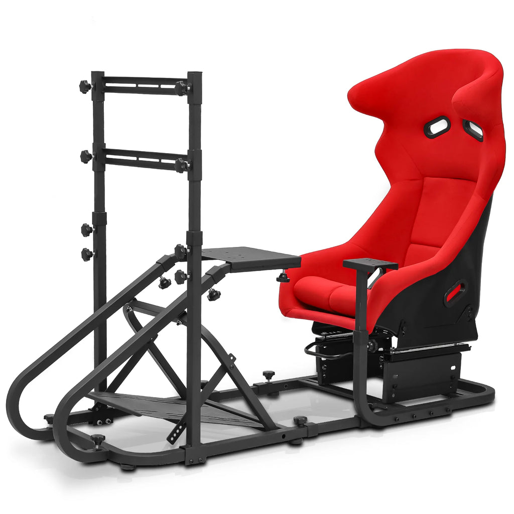 Racing Steering Wheel Stand with Racing Seat, Adjustable Slide, Red L476799