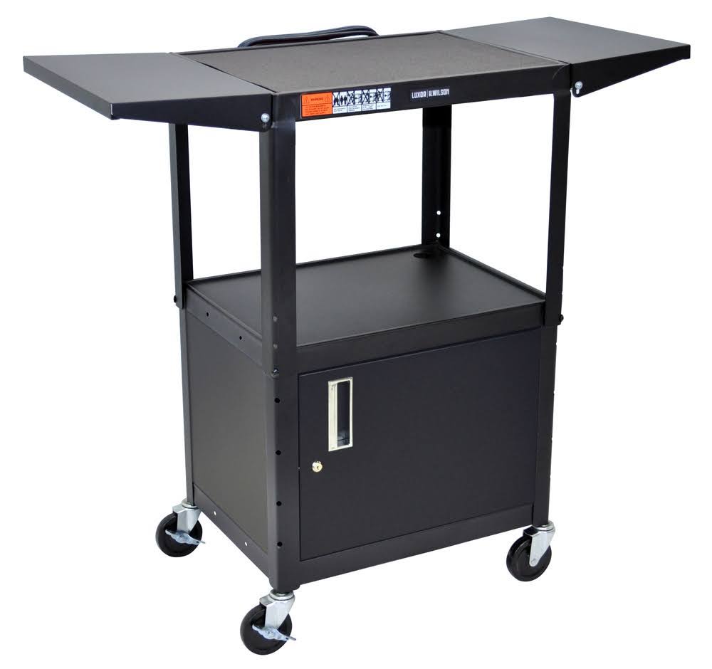 Adjustable Height Steel AV Cart with Cabinet and Drop Leaf V97417