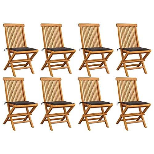 8 pcs Solid Teak Wood Folding Patio Chairs with Taupe Cushions Q71553