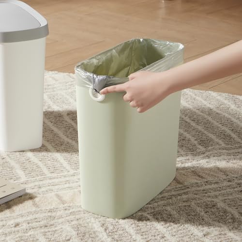 White 1.8 Gallon Slim Plastic Rectangular Trash Can with Trash Liner Holder Q268
