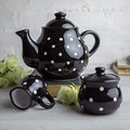 Black and White Polka Dot Large Ceramic 1.7l 60oz 4-6 Cup Teapot Milk Jug Sugar Bowl Set R30371