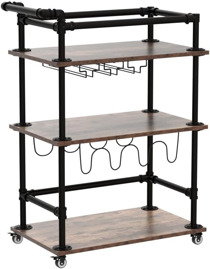 3-Tier Bar Serving Cart with Wheels and Lockable Casters T7448