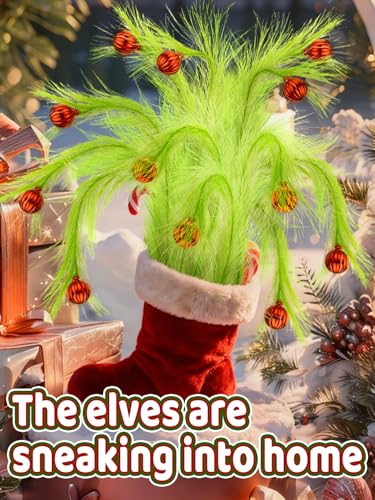 8Pcs Lime Green Fluffy Curly Christmas Tree Picks Decorations with Red Ball T6346