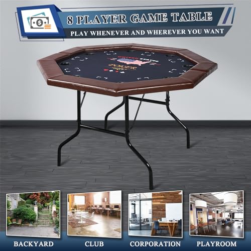 50 inch Foldable Octagon Poker Table with Stainless Steel Cup Holders M62222