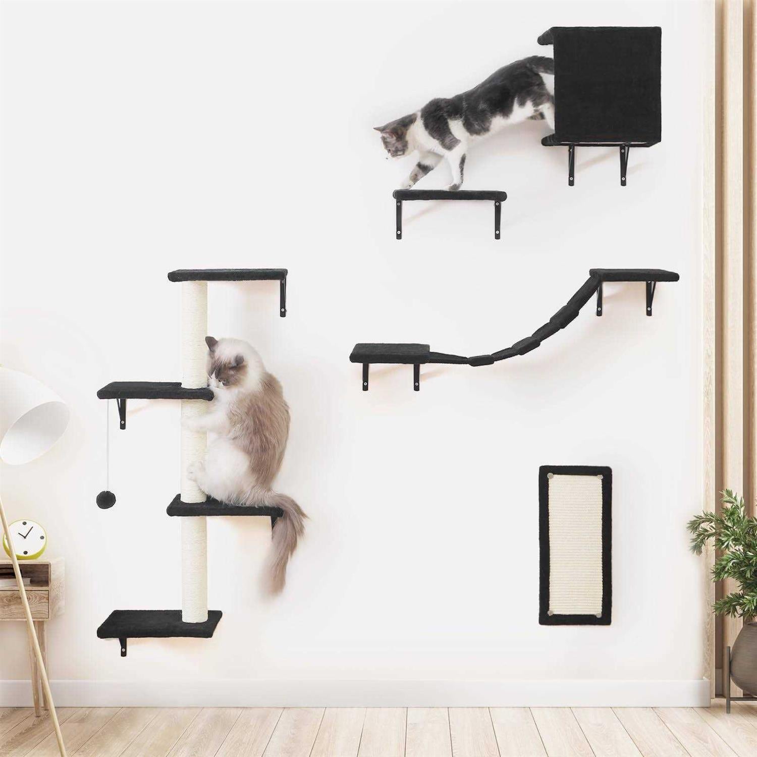 5pcs Wooden Cat Wall Shelves and Scratcher F3562