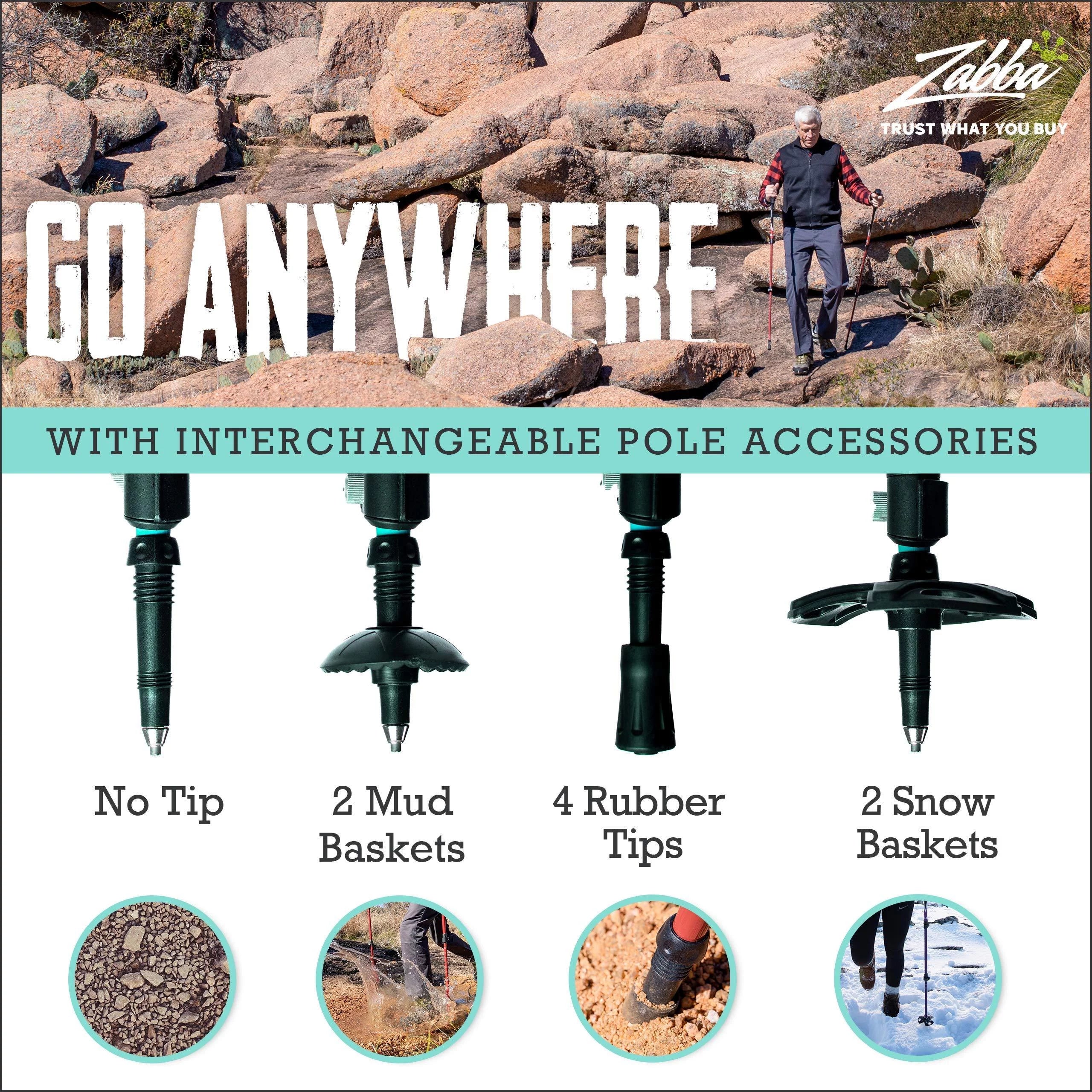 Lightweight Aluminum Trekking Poles, Adjustable 24.5 to 54 in. (Black) A1759