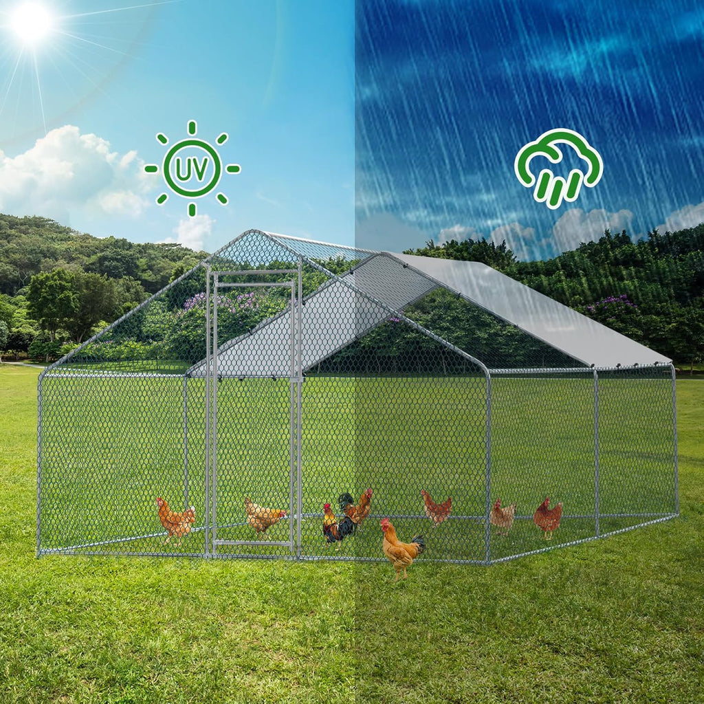 13 x 10 ft Large Metal Chicken Coop with Waterproof Cover O768447