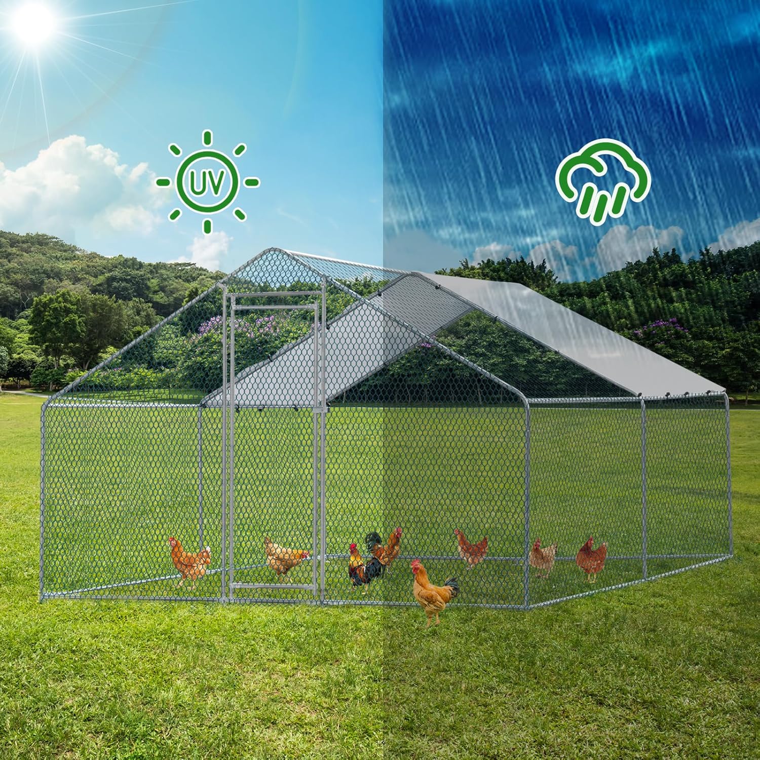 13 x 10 ft Large Metal Chicken Coop with Waterproof Cover O768447