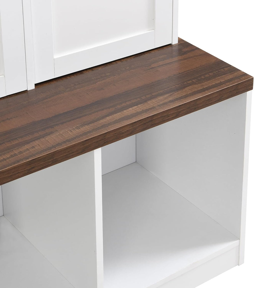 White Wide Entryway Hall Tree with Storage Bench & Shoe Cube Storage, 8 Cabinets, Coat Rack H676148