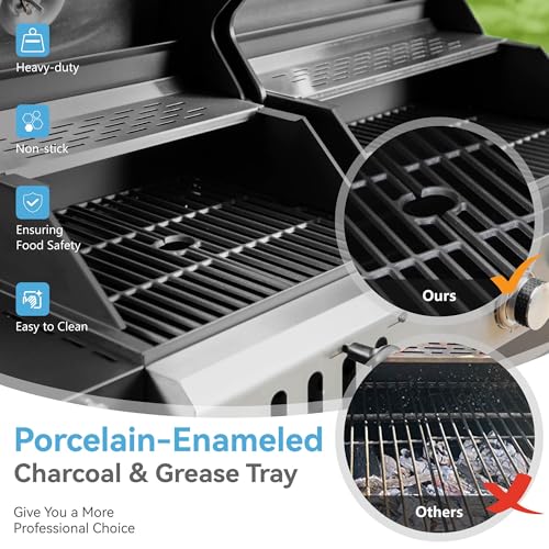 3 Burner Propane Gas and Charcoal Grill Combo with Side Burner, 37,000 BTUs 685 SQIN Dual Fuel Outdoor BBQ Grill F986302