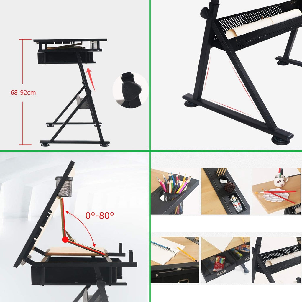 Maple Panel Height Adjustable Drafting Desk with Storage V819