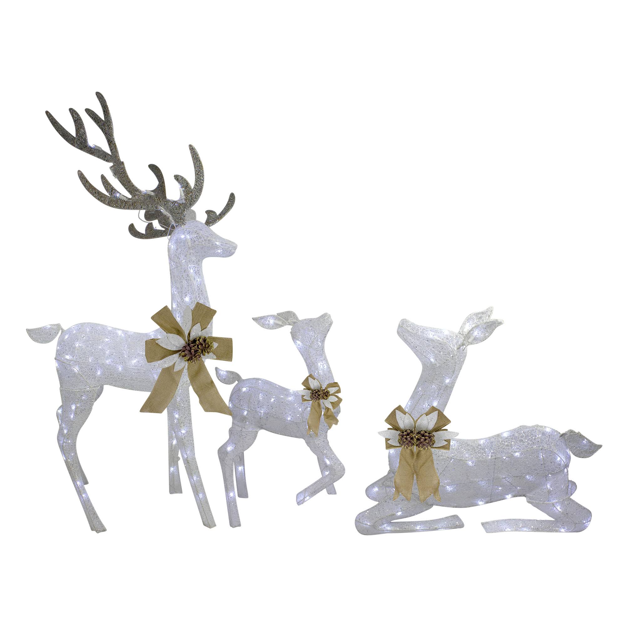 3PC White Deer Family LED Lighted Christmas Outdoor Decorations B74626