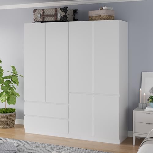 White 4 Door 2 Drawers Wooden Armoire Wardrobe Q95361