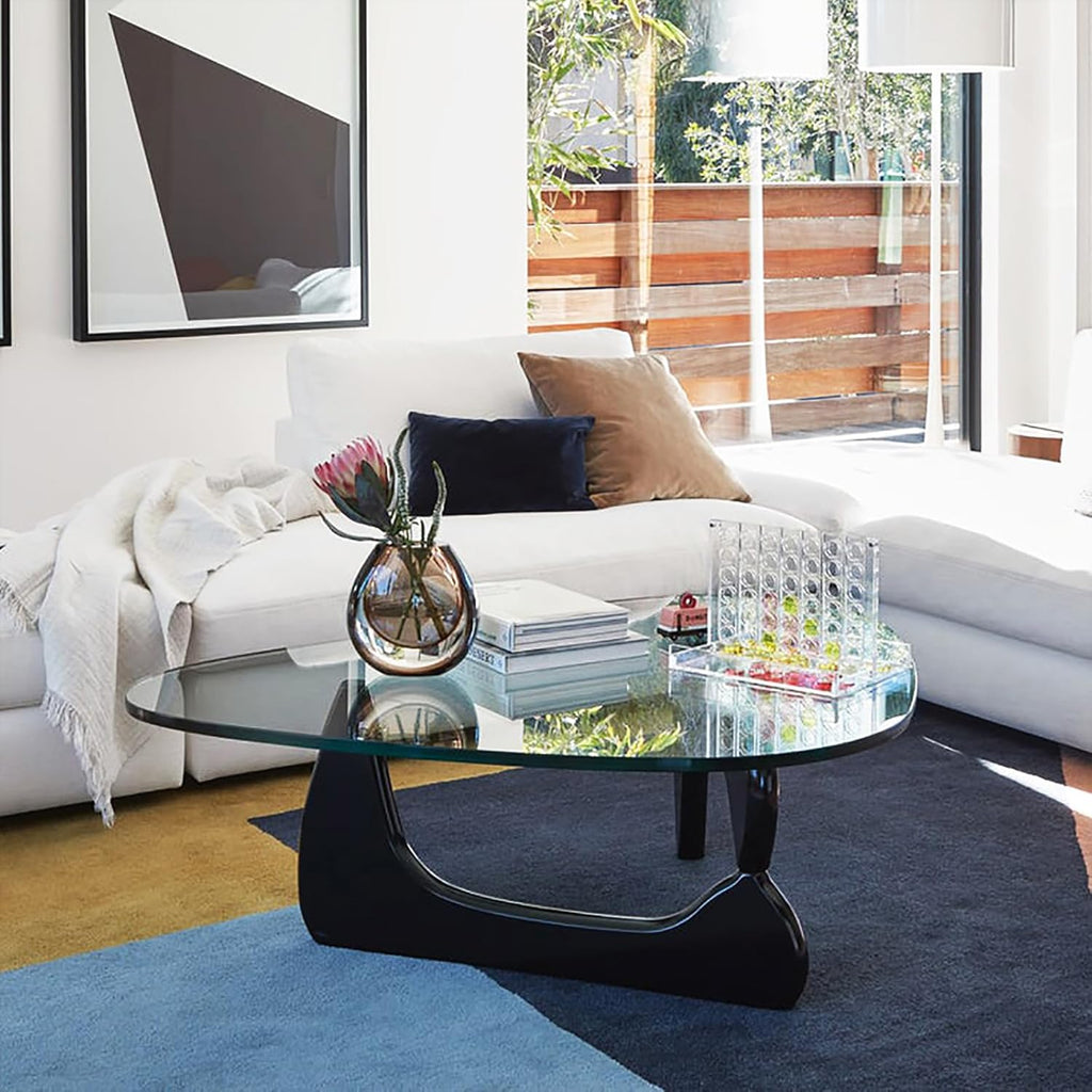Glass Coffee Table with Solid Wood Base, Gray-Black Z9988