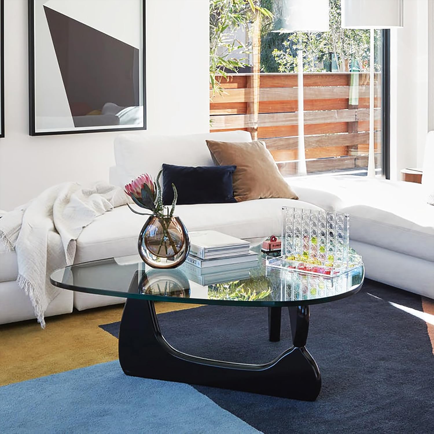 Glass Coffee Table with Solid Wood Base, Gray-Black Z9988