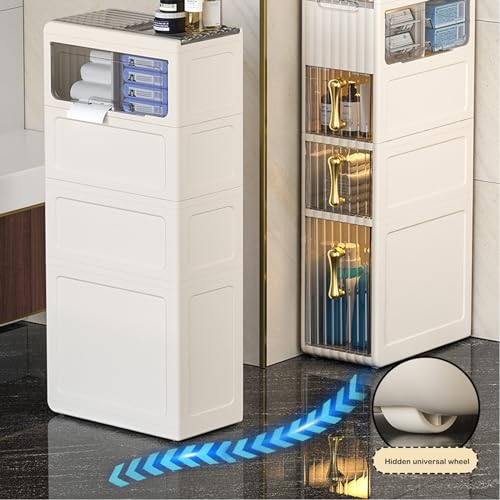 2-Tier Narrow Tall Bathroom Floor Storage Cabinet with Clear Drawers O9670
