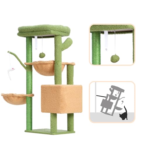 39.4 Inches Cat Tree with Scratching Post, Sisal Pole, Soft Platform, 2 Baskets and Dangling Toy N9954
