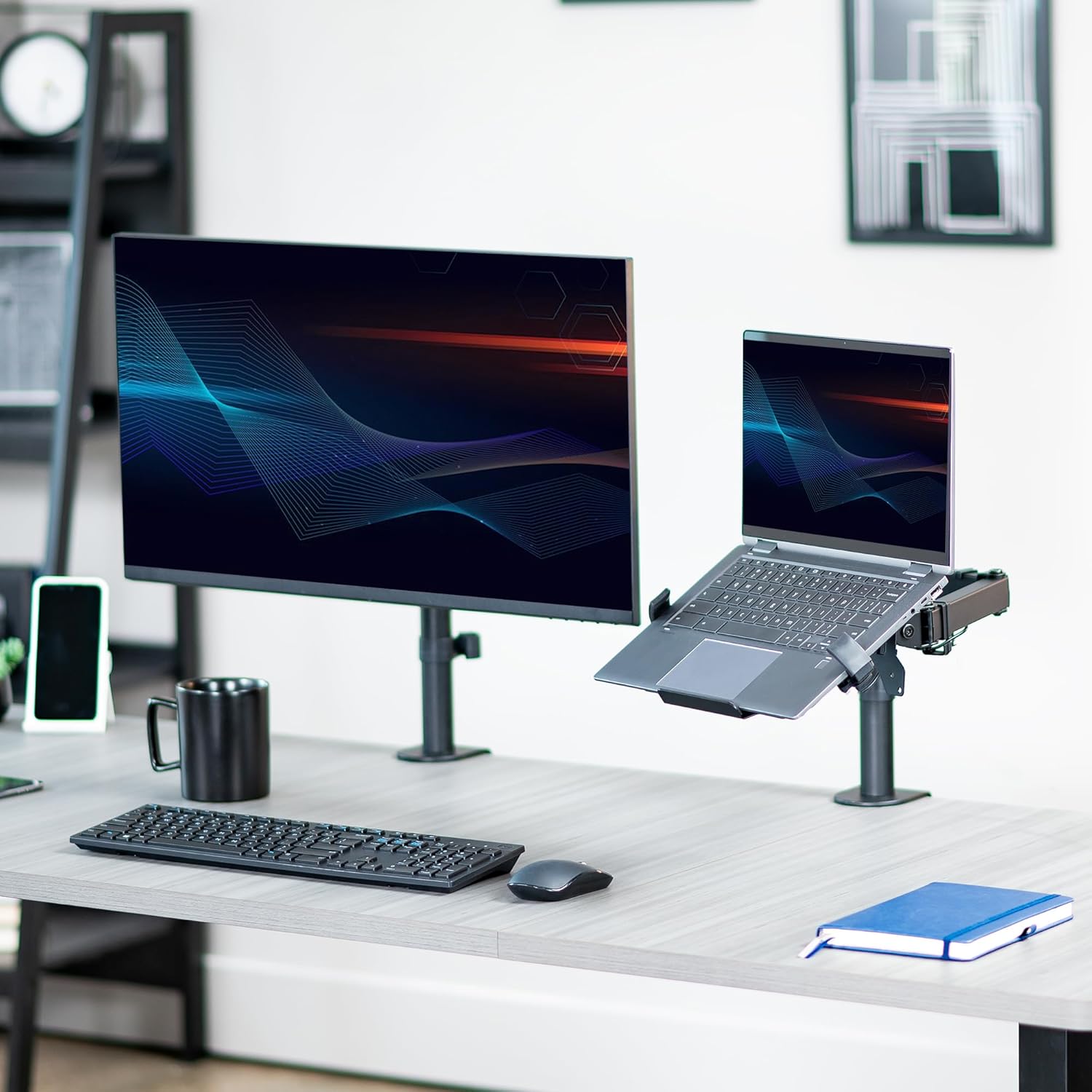 Black Adjustable 12 to 15.6 inch Laptop Desk Mount Stand with RGB Fan Q789592