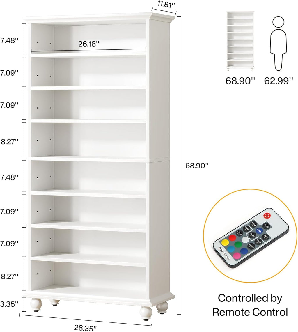 White 9-Tier 30 Pairs Shoe Storage Cabinet with Solid Wood Legs M80643