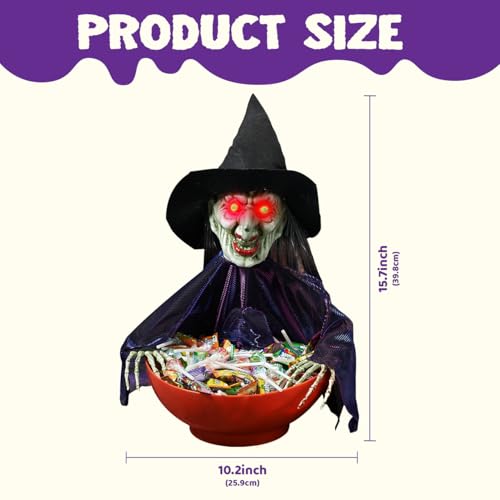 Halloween Candy Bowl Witch Decorations Animated LED Lights Sound Activated E125