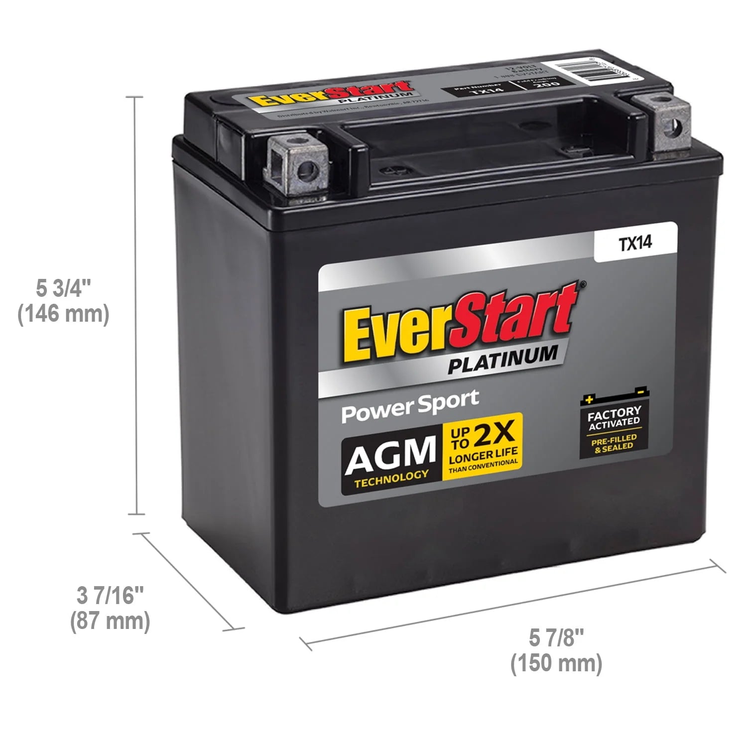 Group Size TX14 12 Volt 200 CCA AGM Power Sport Battery S7004