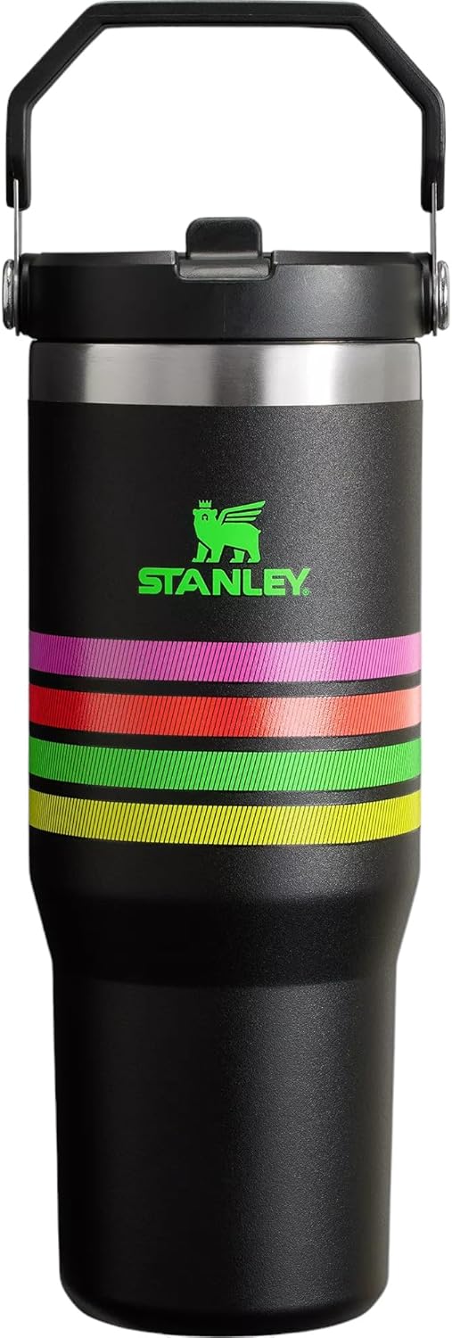 Stainless Steel IceFlow Flip Straw Tumbler (Neon Multi Mesh Stripe, 30 oz) Y38264