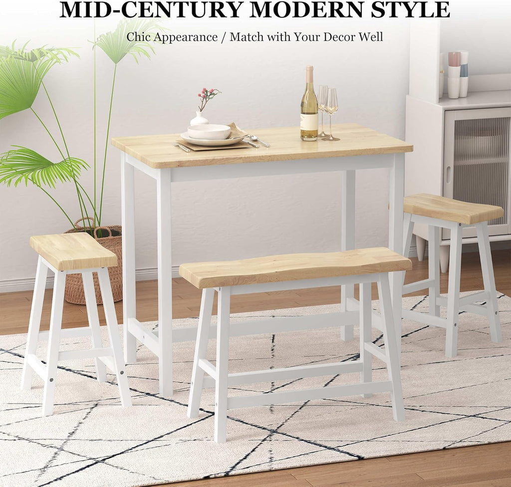 Natural Color & White Rubber Wood Bar Dining Table Set for 4 X157236