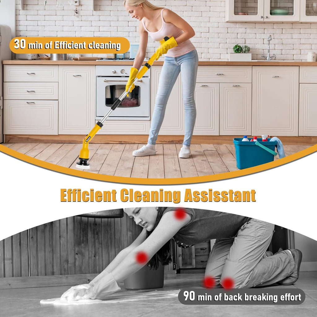 Cordless Power Spin Scrubber with Adjustable Extension Arm and 8 Replaceable Cleaning Heads O477