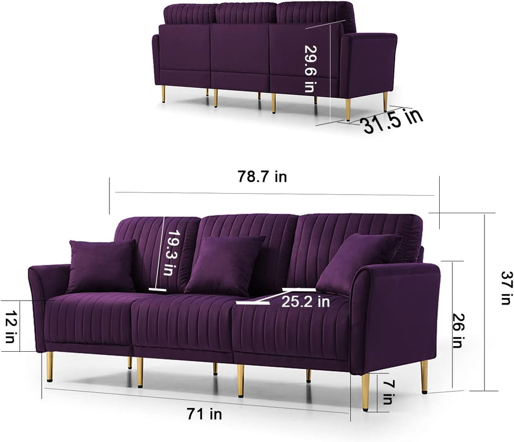 3-Piece Velvet Purple Sectional Sofa Set C9466