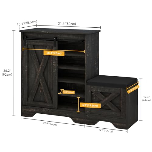 Dark Rustic Oak 5-Tier Shoe Cabinet with Sliding Door K6438