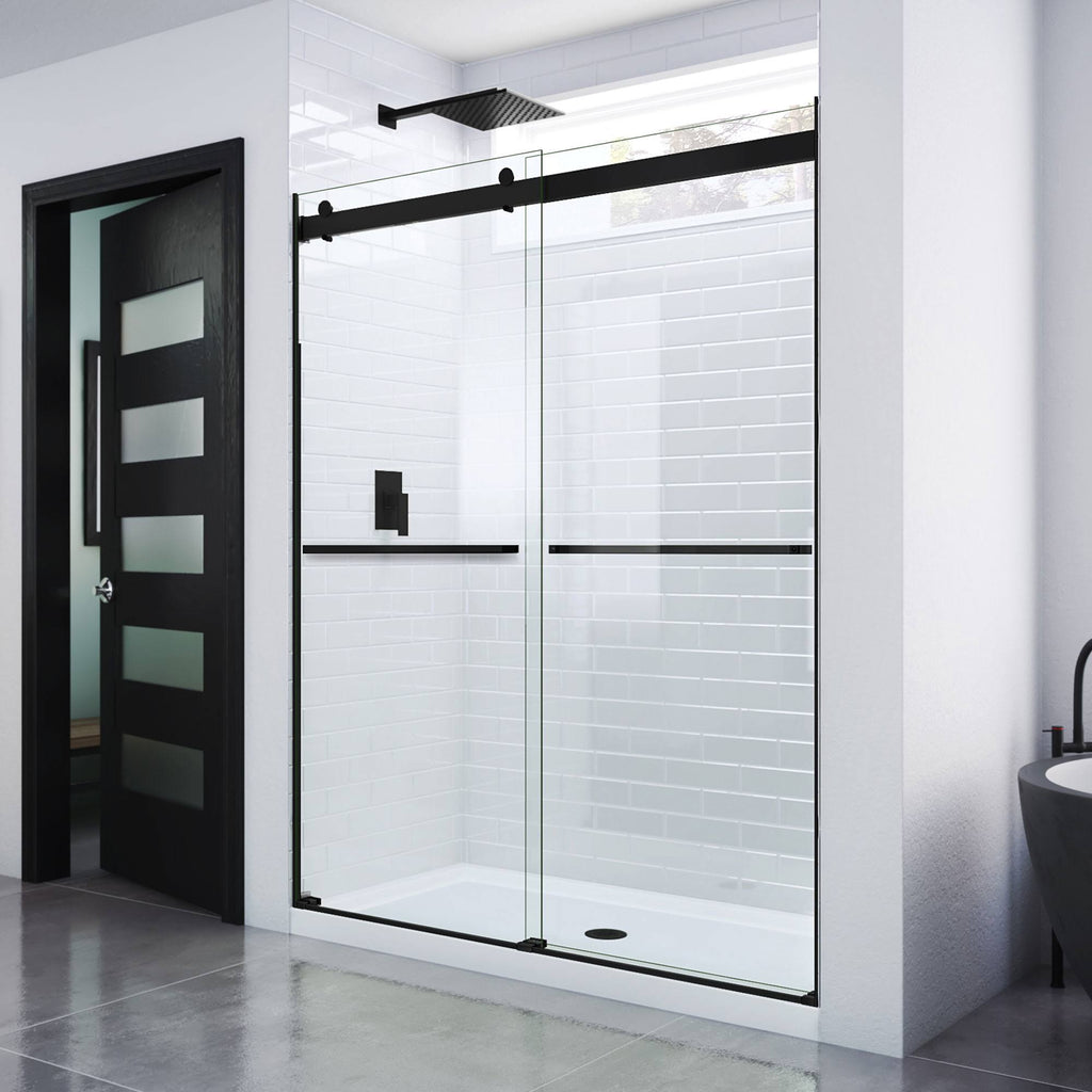 56-60 in. W x 76 in. H Frameless Bypass Shower Door in Satin E121