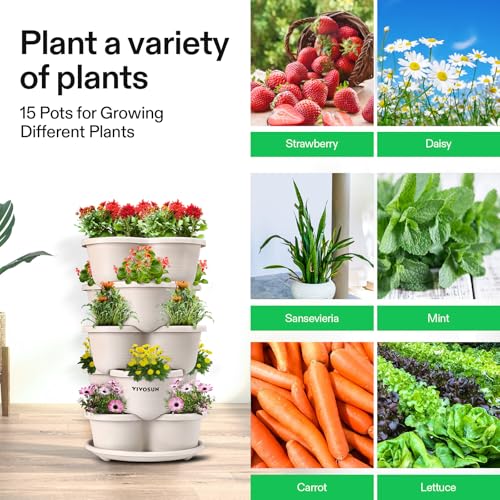 5 Tier Vertical Stackable Planter, Grey I13012