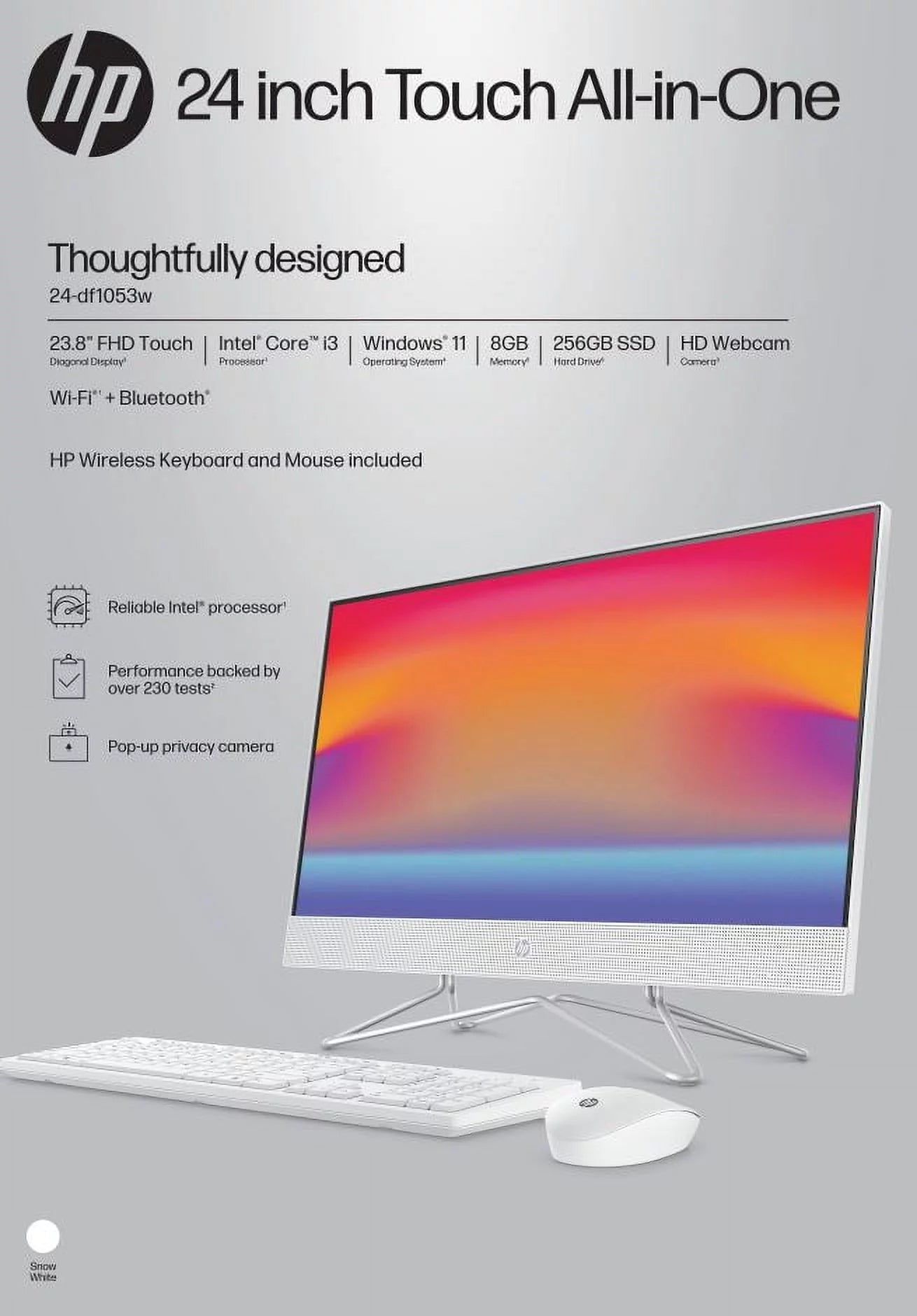 23.8" Touch FHD All-in-One PC, Intel Core i3-1115G4, 8GB SDRAM, 256GB SSD, Snow White, Windows 11 Home A689