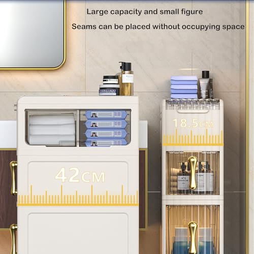 2-Tier Narrow Tall Bathroom Floor Storage Cabinet with Clear Drawers O9670