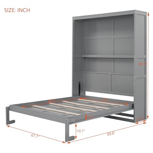 Gray Queen Murphy Bed Frame with Storage Shelves D543957