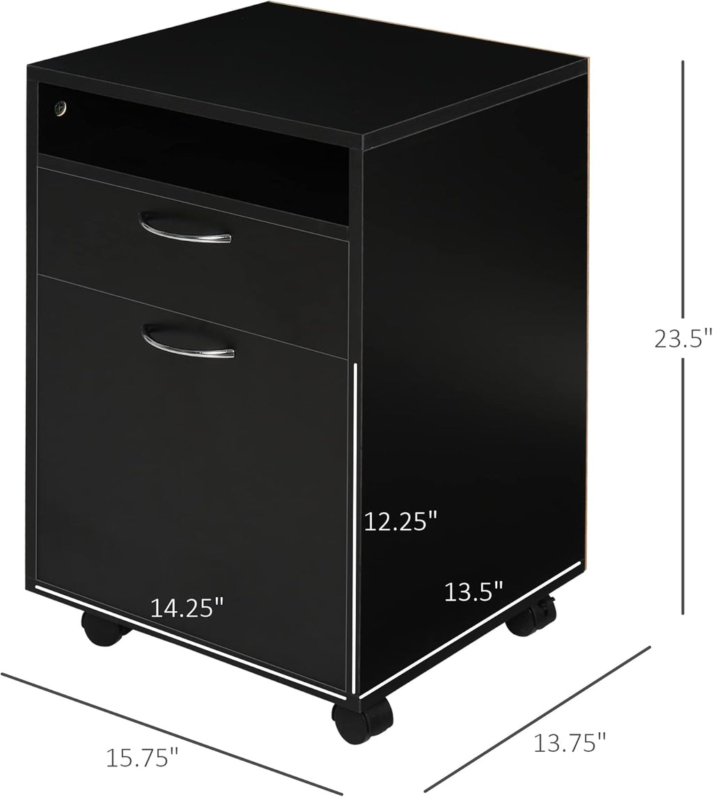 Black Mobile Storage Cabinet with Drawer and Castors X912