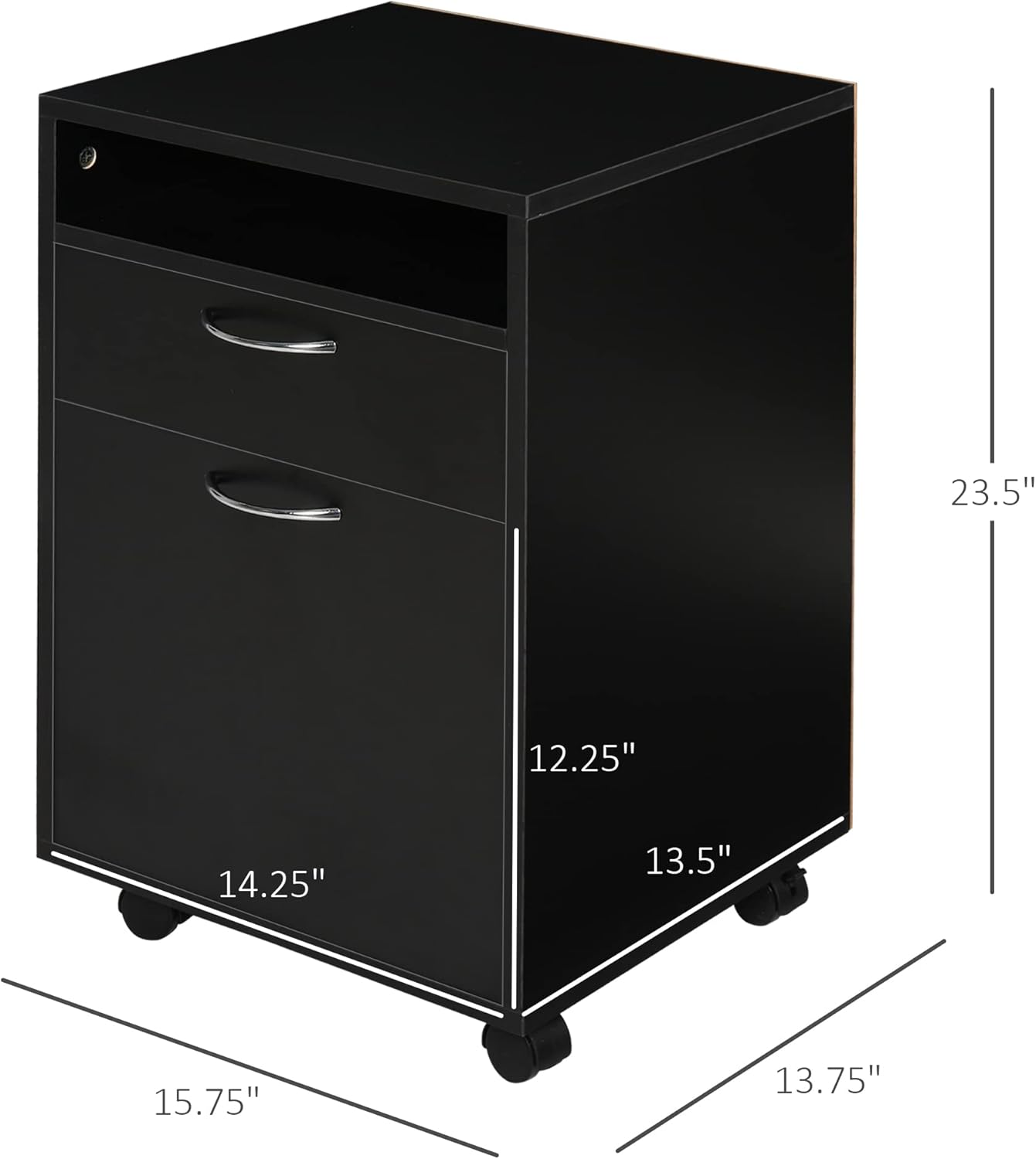 Black Mobile Storage Cabinet with Drawer and Castors X912