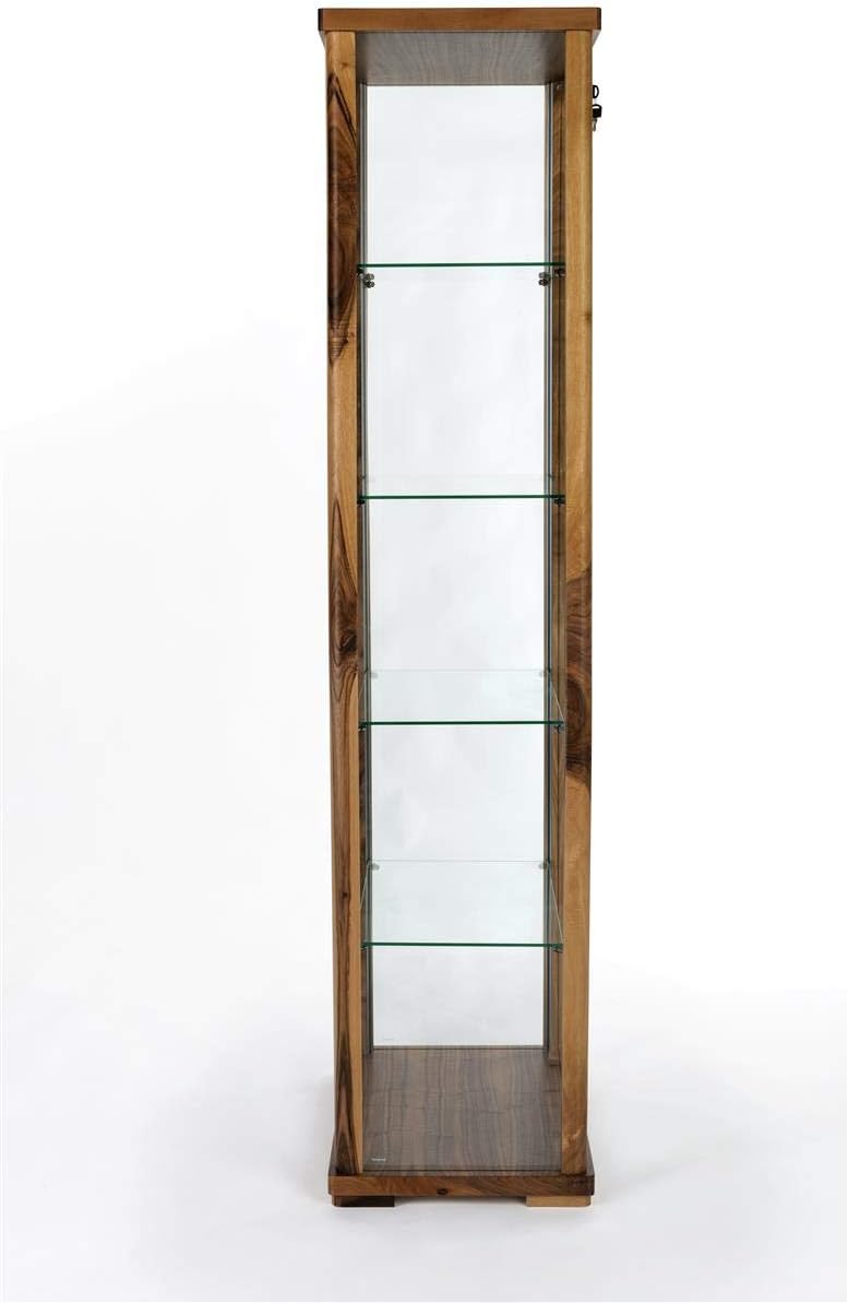Full Glass Narrow Curio Cabinet with Locking Doors Walnut G9092