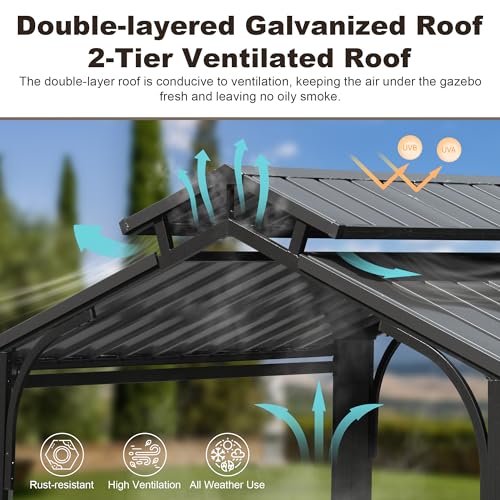 Brown Hardtop Grill Gazebo with 2 Side Shelves Y559