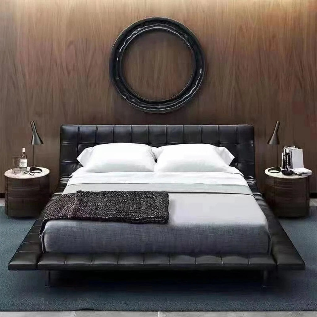 King Size Bed Frame Black Leather Wooden M781529