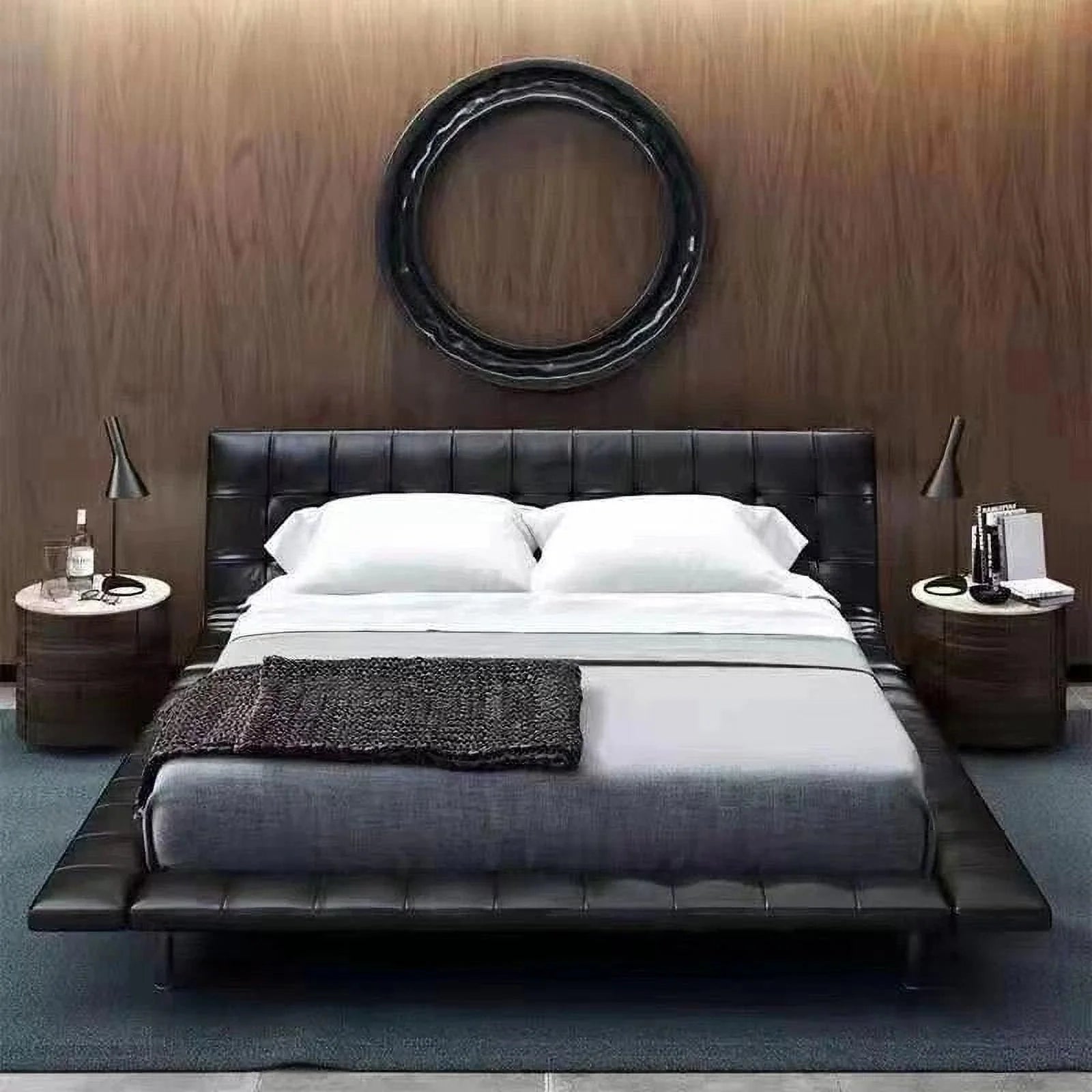 King Size Bed Frame Black Leather Wooden M781529