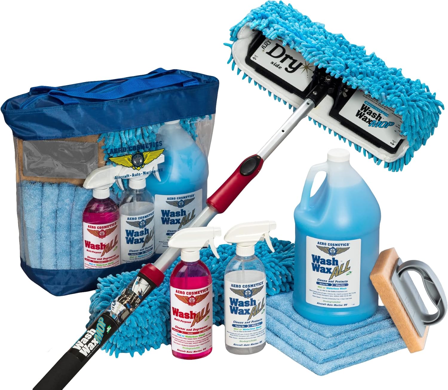 Waterless RV Aircraft Boat Wash Wax Mop Kit with Deluxe Pole (3' 9" to 9') D784436