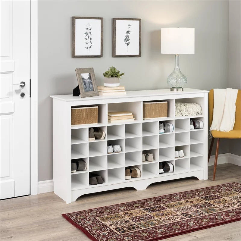 White 36 Cubby Engineered Wood Shoe Cubby Console T71387
