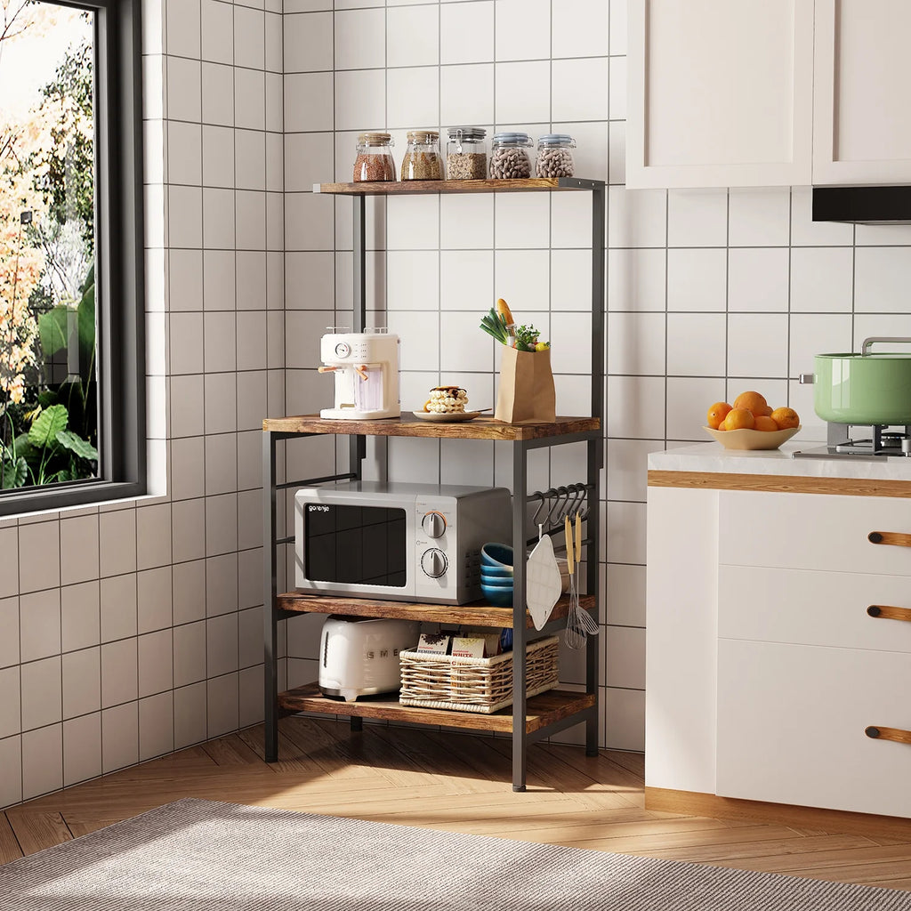 Rustic Brown Kitchen Baker's Rack Storage Shelf Microwave Cart Oven Stand Coffee Bar R631